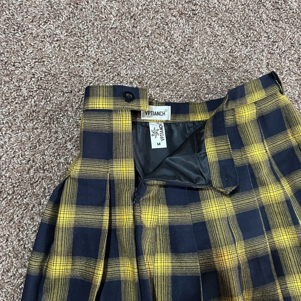 VPTIANCH‎ Yellow and Blue Pleated Mini Skater Skirt